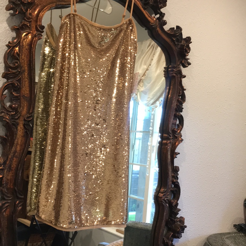 FreePeople Gold Sequin Slip Dress